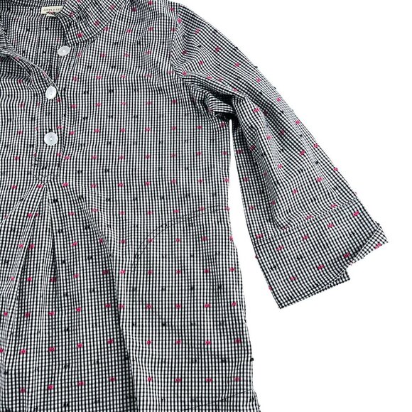 Appleseeds Womens Black & White Checkered Button-Up Blouse With Pink sz Large - Picture 7 of 8